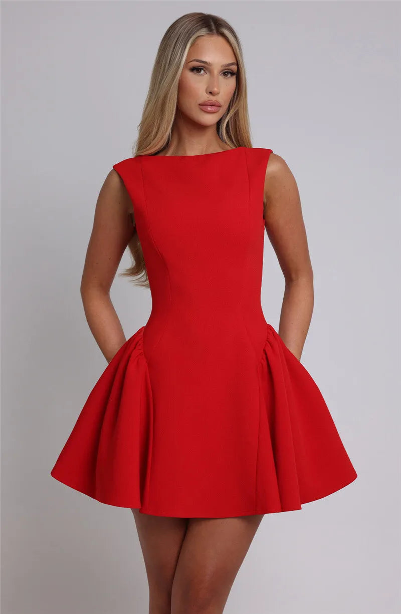 Sexy Backless High Waist A-Line Mini Dress for Women - Elegant Solid O-Neck Bodycon Club Party Dress | Perfect for Night Out, Date Night, Cocktail Party & Special Occasions