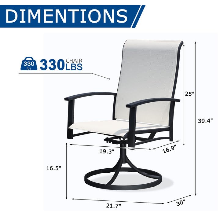 4-Piece Patio Swivel Chair Set with Armrests & High Back - Outdoor Rocking Chairs for Porch, Deck & Garden - Oyster White - Perfect for Relaxing, Entertaining & Outdoor Dining