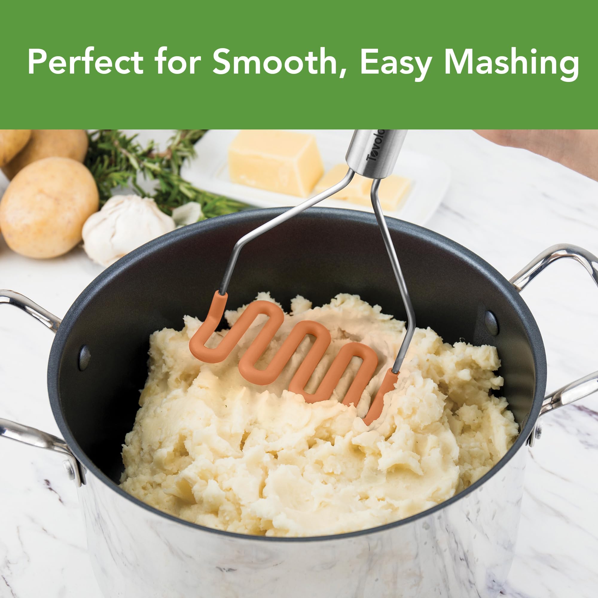Tovolo Silicone Potato Masher (Apricot) - Ergonomic Non-Stick Kitchen Utensil for Mashing Potatoes, Meat & Food Prep | Heat Resistant & BPA-Free | Perfect for Mashed Potatoes, Baby Food & Baking