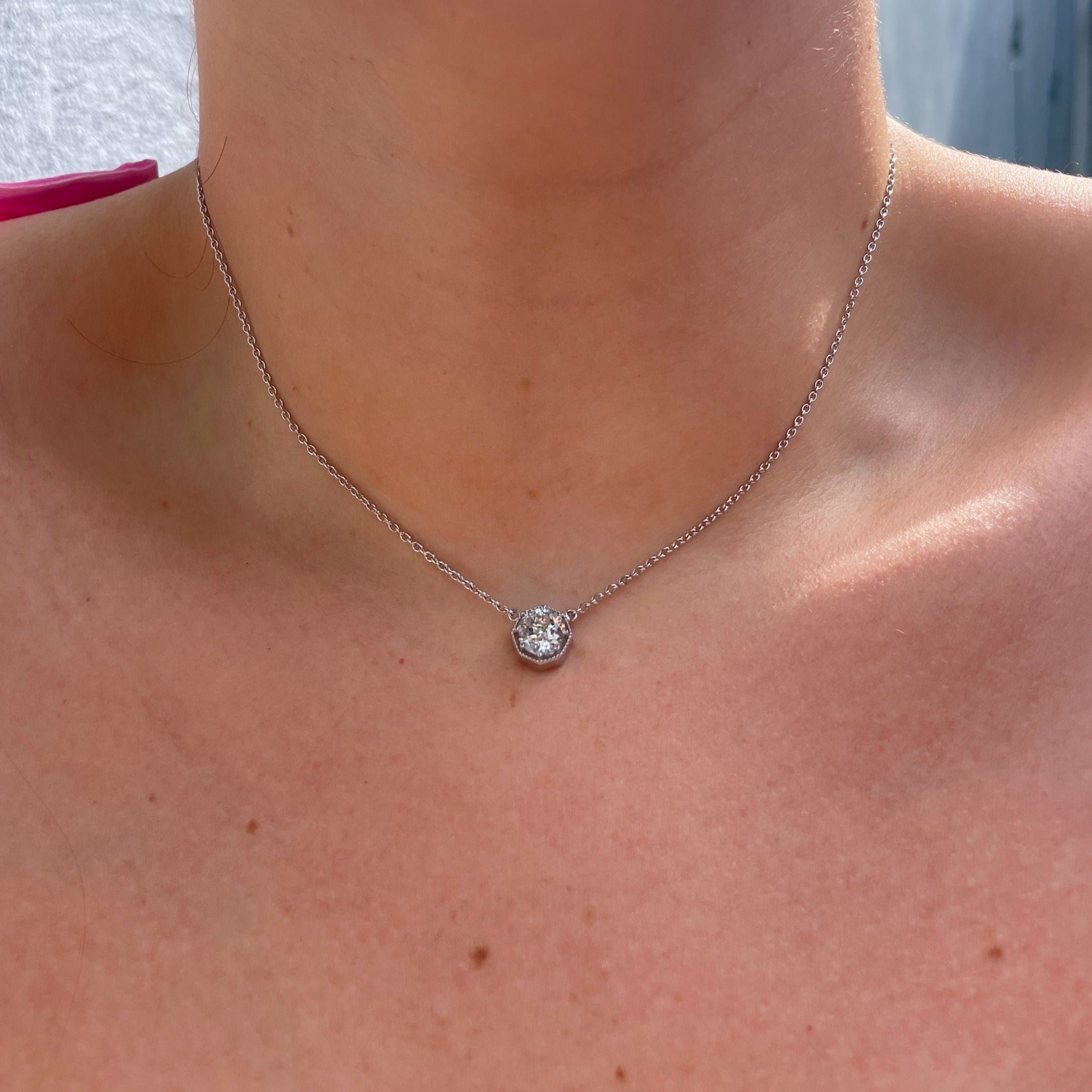 1.51ctw Round Brilliant Diamond 14K White Gold Milgrain Pendant Necklace for Women - Elegant Jewelry Gift for Anniversary, Wedding & Special Occasions