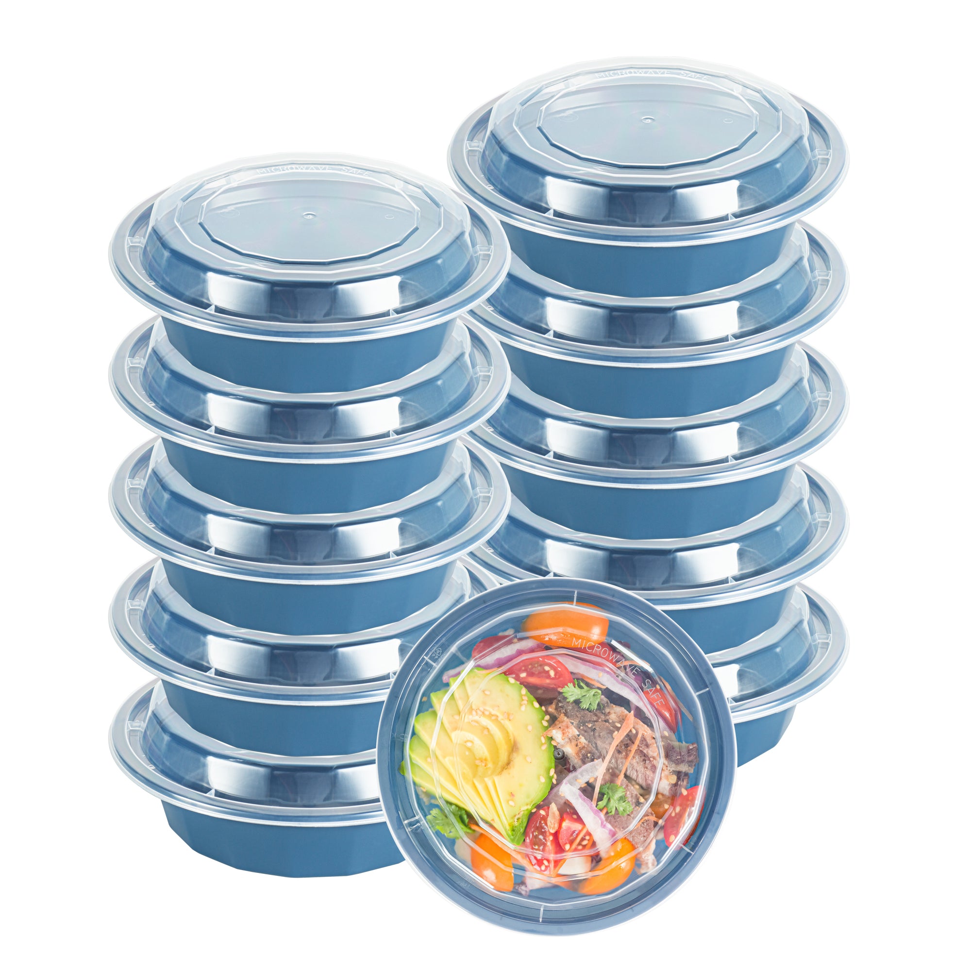16 oz Midnight Blue Round Plastic Takeout Containers with Clear Lids - Microwave Safe (6.25