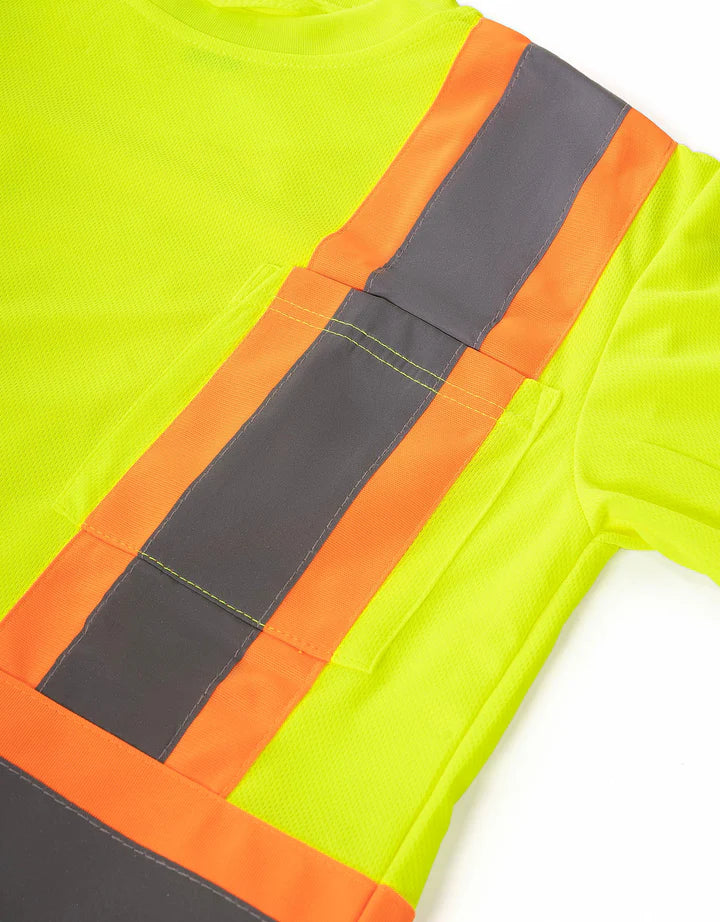 Forcefield Women's High Visibility Short Sleeve T-Shirt with Chest Pocket - Reflective Safety Workwear for Construction, Cycling & Outdoor Activities