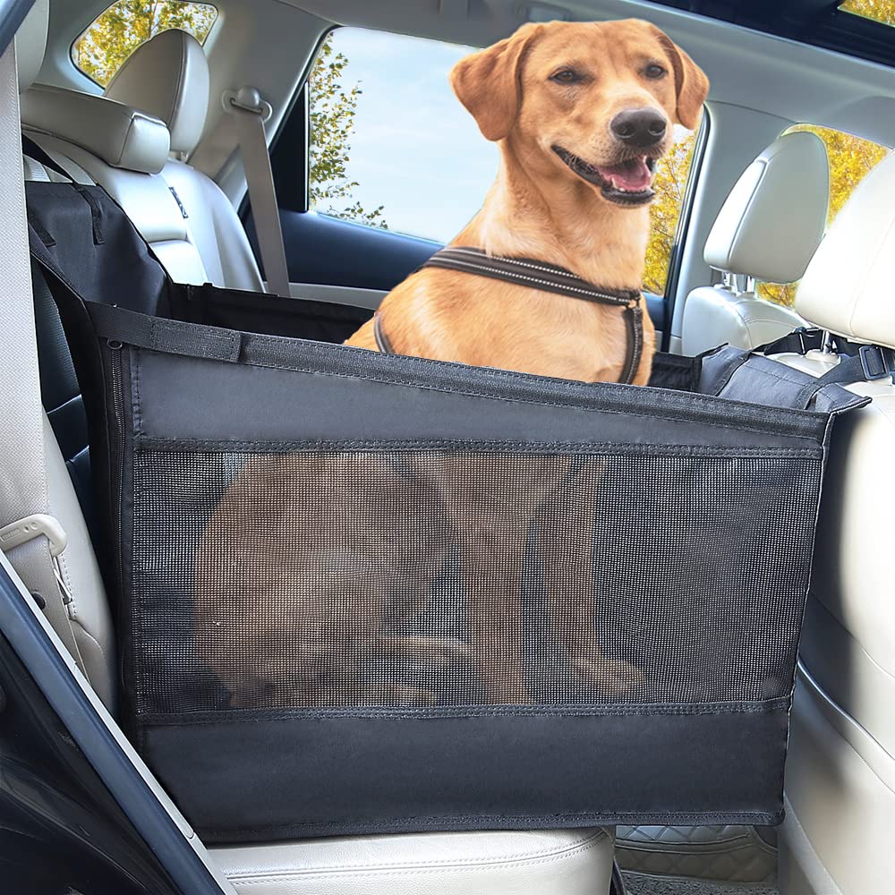 Large Dog Car Seat Cover - Water-Resistant Half Hammock for Cars, Trucks & SUVs | Full/Half Seat & Floor Protection | Perfect for Road Trips & Pet Travel Safety