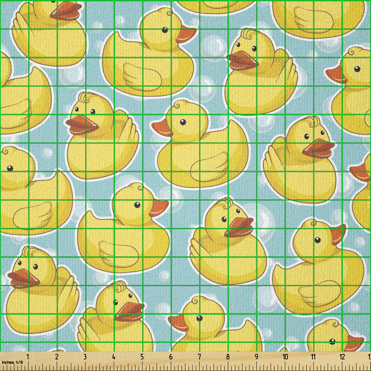 Lunarable Duckies Stretch Knit Fabric by The Yard - Sketch Style Rubber Duck Pattern with Bath Bubbles Background for Clothing Sewing & DIY Crafts (Seafoam Orange/Yellow) - Perfect for Baby Clothes, Quilting & Home Decor Projects