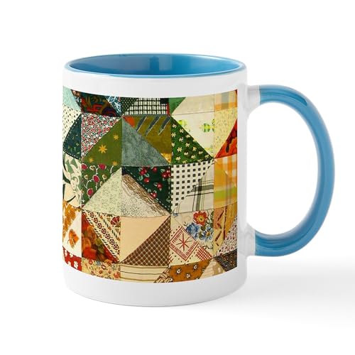 White/Blue Inside - Fun Patchwork Quilt Mugs