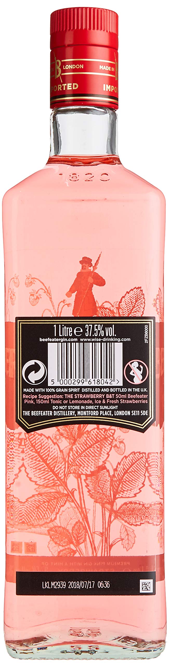 Beefeater Pink Strawberry Gin - 1000ml, 37.5% ABV - Premium London Dry Gin with Berry Fruitiness - Perfect for Cocktails, Gifts & Summer Parties
