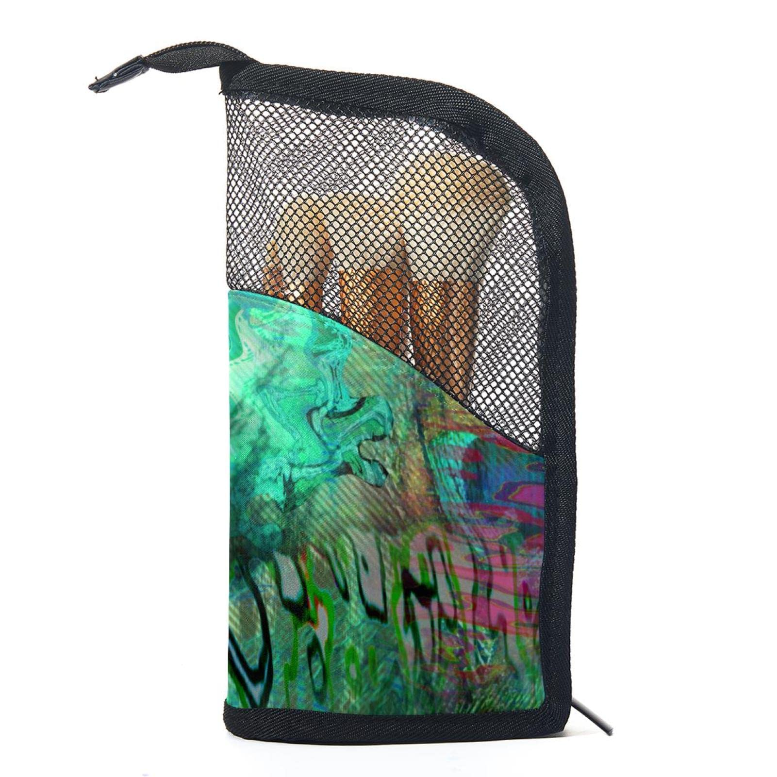 Premium Makeup Brush Organizer Bag with 12 Brushes - Abstract Blue Peacock Design - Portable Cosmetic Brush Holder Case for Travel & Home Vanity Organization