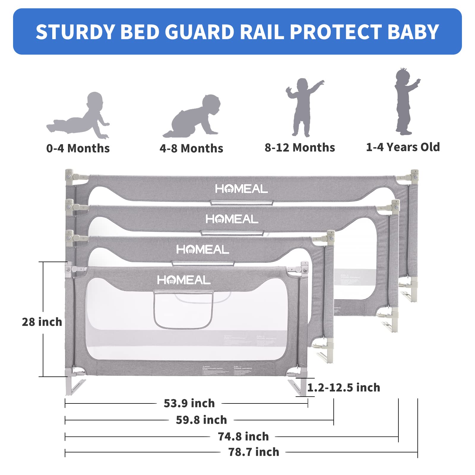 Toddler Bed Rail Guard for Twin Bed - Safety Bed Rail for Kids & Babies - Easy to Install, Sturdy Reinforced Design (Grey, 38.4 Inches) - Perfect for Toddler Transition to Big Kid Bed & Preventing Falls During Sleep