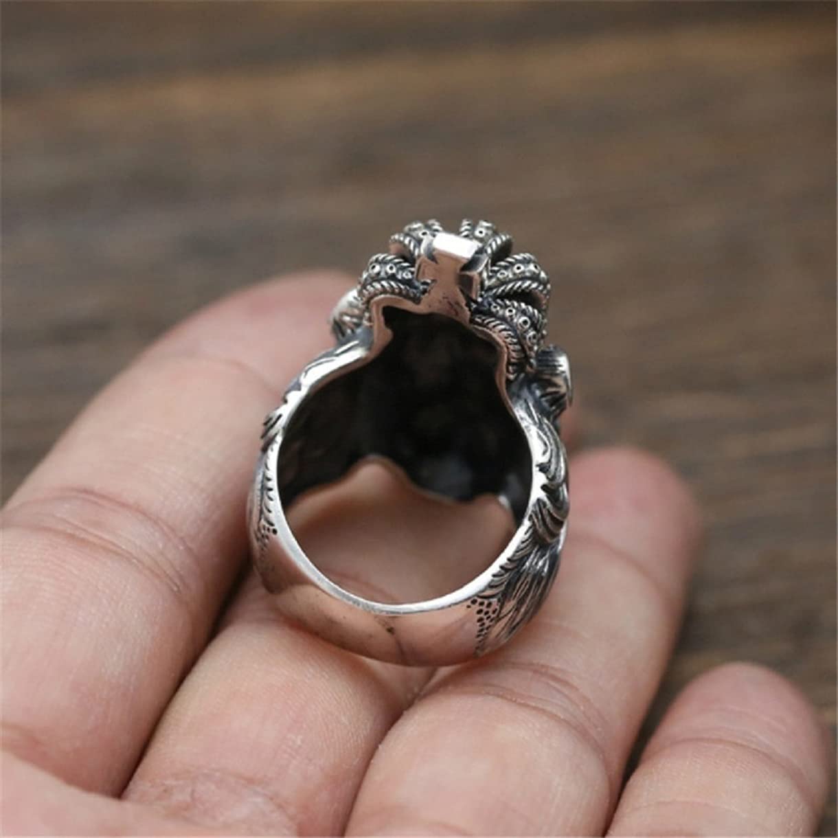 Gothic Lion Crown Ring for Men - Punk Lion King Ring, Hip Hop Lion Head Jewelry, Viking Cross Ring - Retro Rock Animal Ring for Men - Perfect for Gothic Fashion, Punk Style, and Hip Hop Accessories
