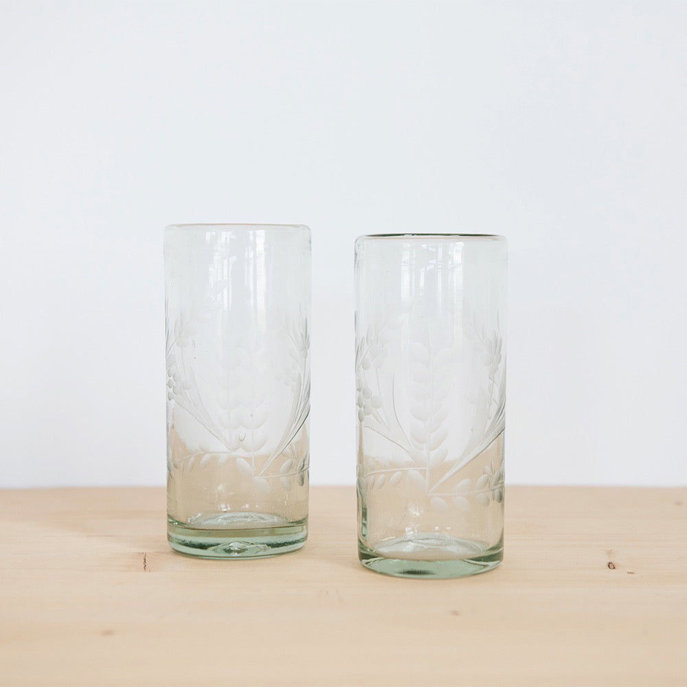 Elegant Hand-Etched Floral Recycled Glassware Set - Eco-Friendly Drinking Glasses for Wine, Juice & Cocktails - Perfect for Parties, Weddings & Home Decor