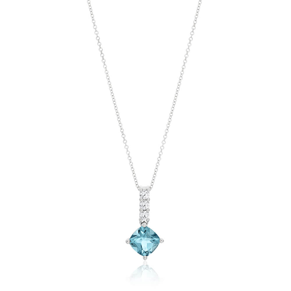 9ct White Gold Blue Topaz & Zirconia Pendant Necklace with 45cm Chain - Elegant Jewelry Gift for Women, Perfect for Weddings & Special Occasions