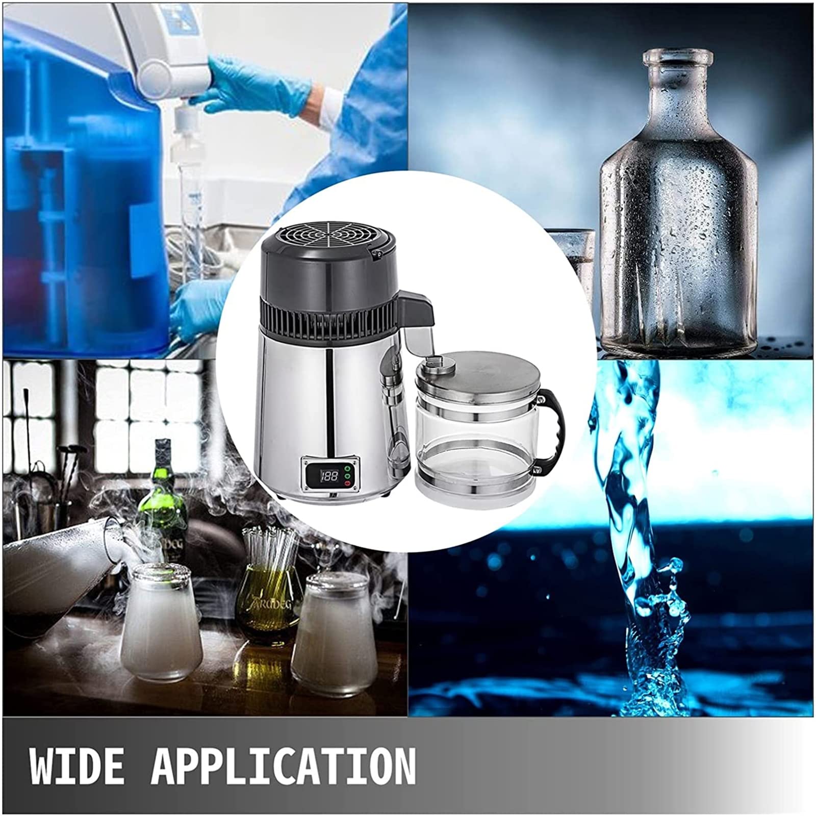 Premium 745W Stainless Steel Water Distiller Kit - 1.05 Gallon (4L) with Glass Container for Pure Drinking Water | Home, Office & Emergency Use