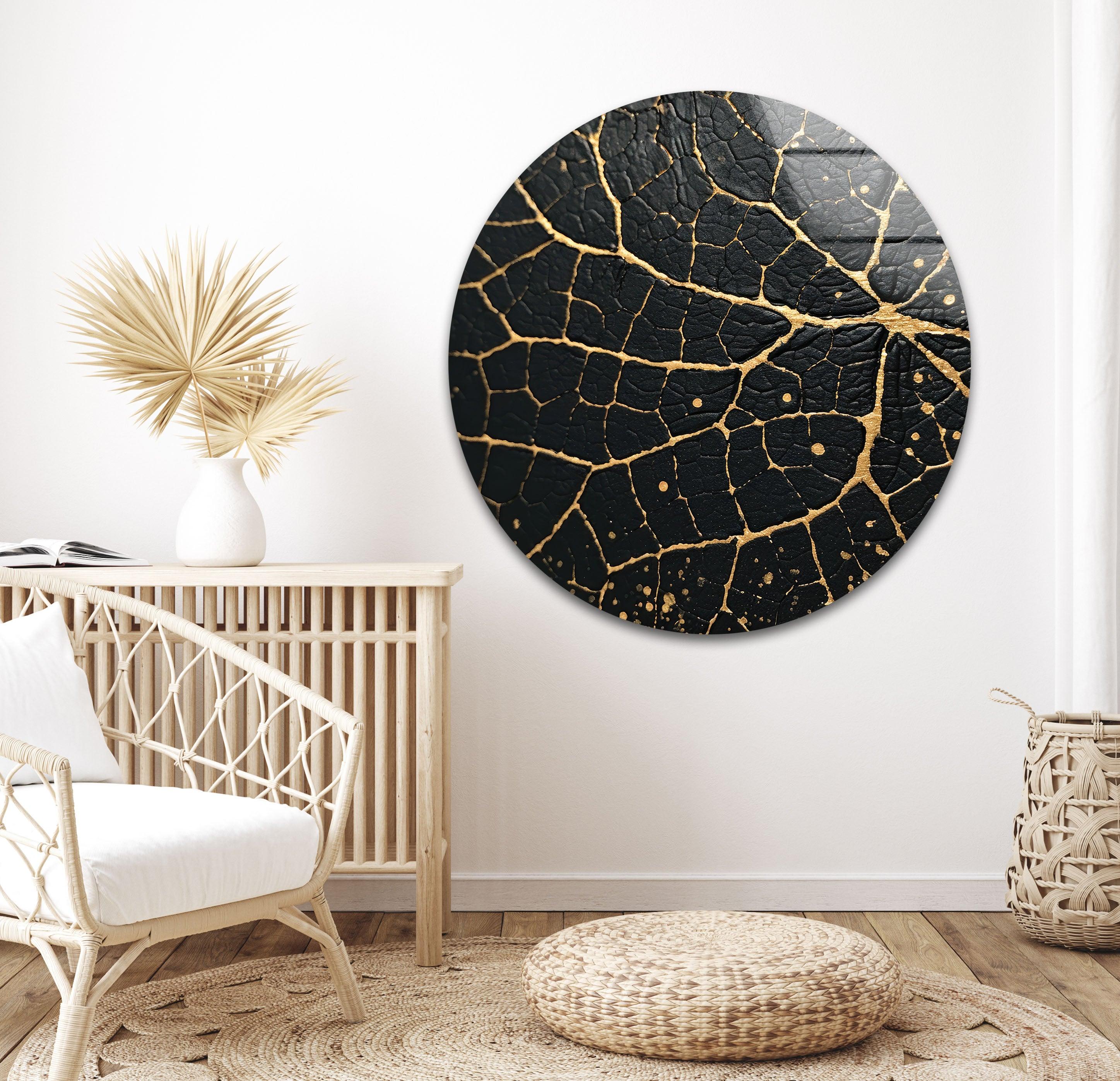 Black and Gold Abstract Glass Wall Art - Modern Home Decor for Living Room, Bedroom & Office - Elegant Handmade Glass Painting for Stylish Interiors
