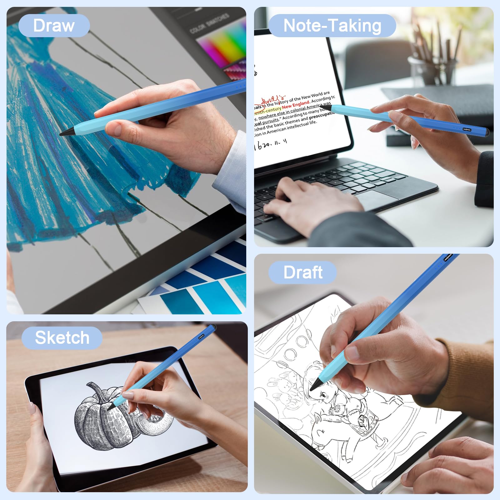 TQQ Stylus Pen for Apple iPad (2018-2024) - 2nd Gen Pencil with Palm Rejection & Tilt Sensitivity | High Precision Stylus Compatible with iPad 6th-10th Gen, iPad Pro 11