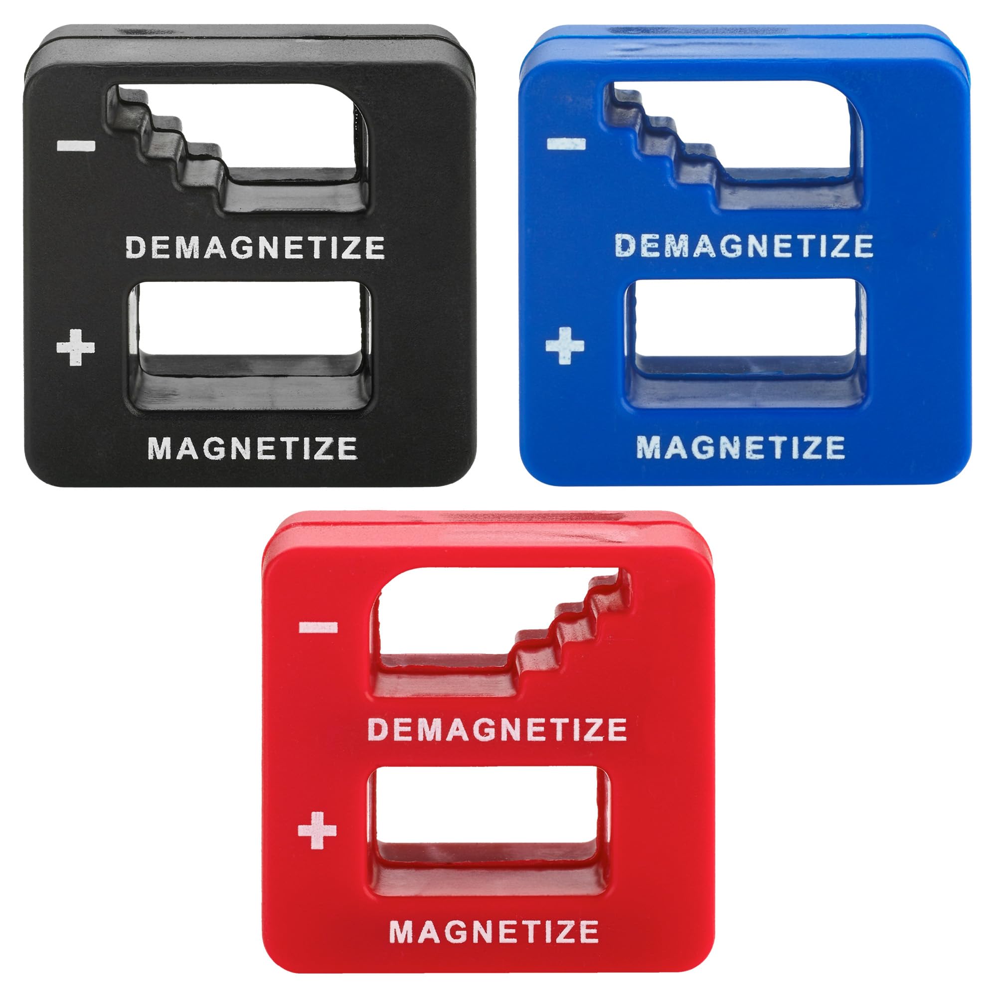 3-Pack Demagnetizer and Magnetizer Tool Set (Red, Black, Blue) - Magnetic Screwdriver Tips, Drill Bits, Sockets & Small Tools - Perfect for DIY Projects, Home Repairs, and Professional Workshop Use