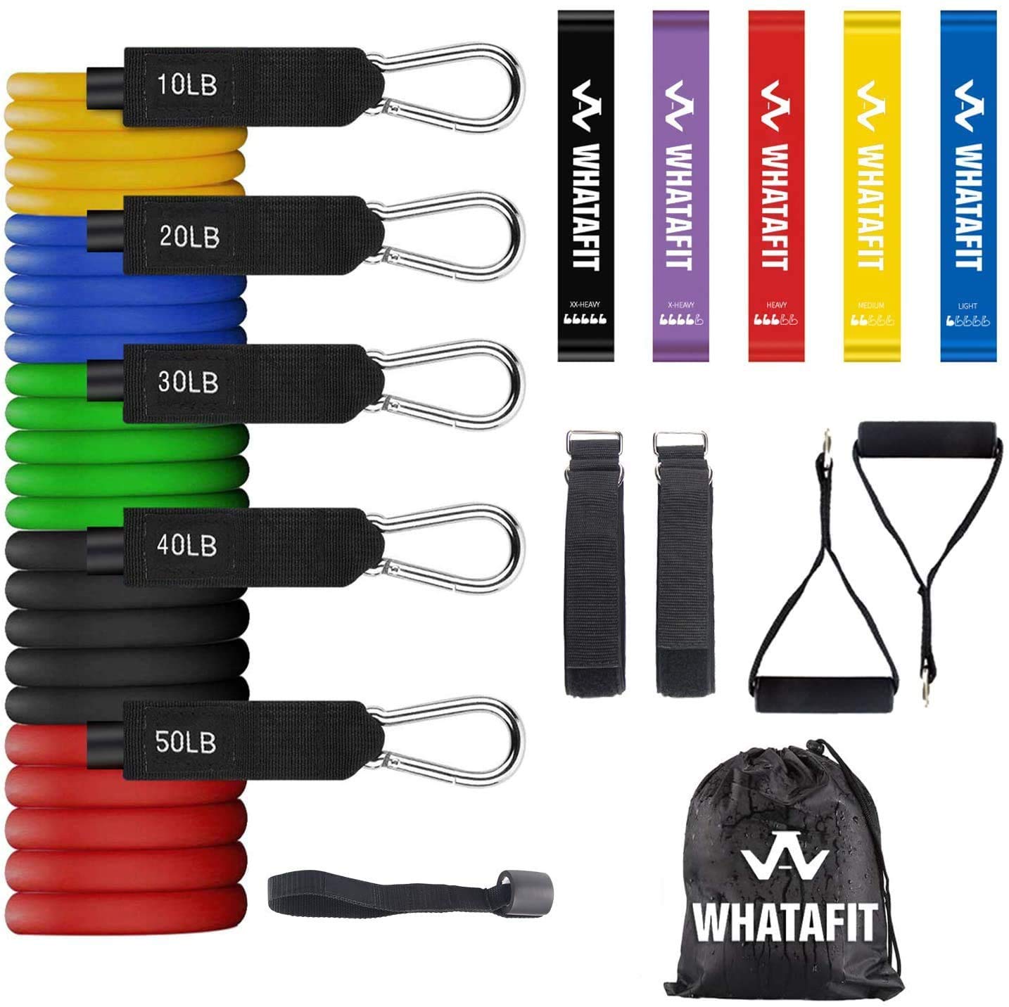 Whatafit Resistance Bands Set (11pcs) with Mini Loop Bands - Premium Exercise Bands for Home Workouts, Yoga, Pilates & Strength Training - Ideal for Men & Women