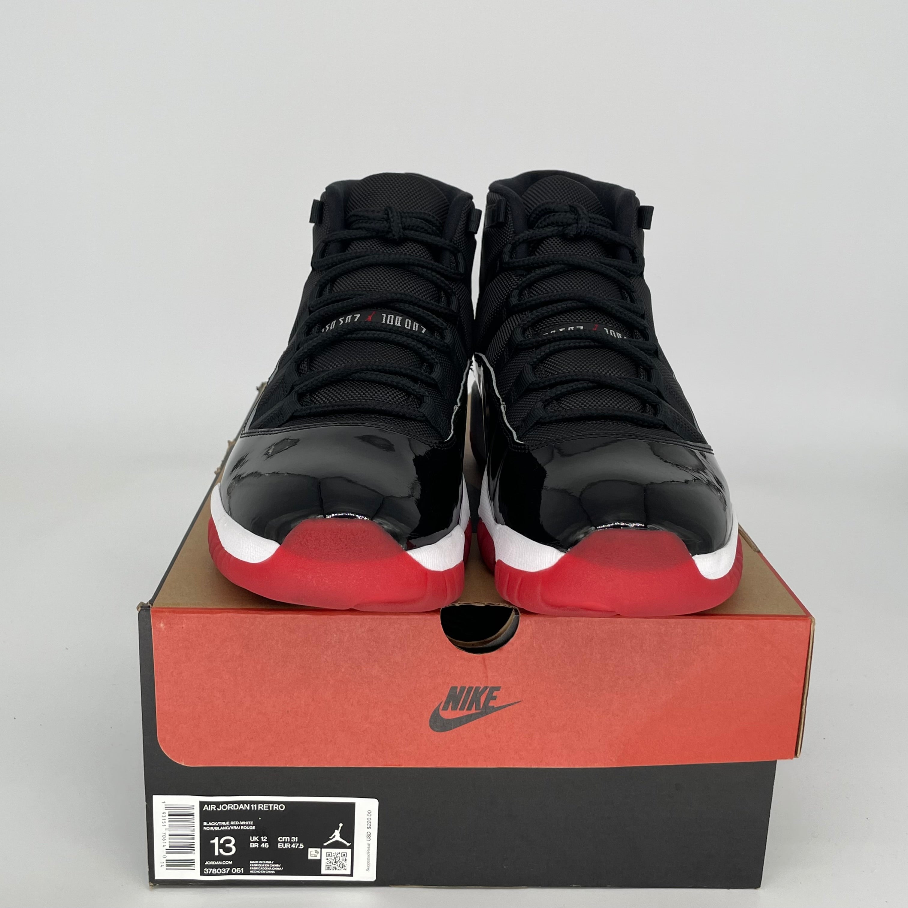 Original Air Jordan 11 Retro 'Bred' Men's Basketball Shoes Size 13 - Black/Red (378037-061) | Limited Edition Sneakers for Collectors & Court Performance