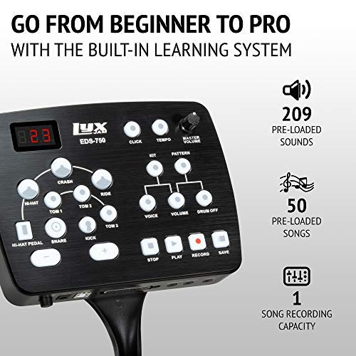 7-Piece Electronic Drum Kit with Mesh Heads, 209 Sounds & 50 Songs - Professional Drum Set with Cymbals, Kick Pedal, Drum Sticks & SPA8 Speaker - Perfect for Home Practice, Studio Recording & Live Performances