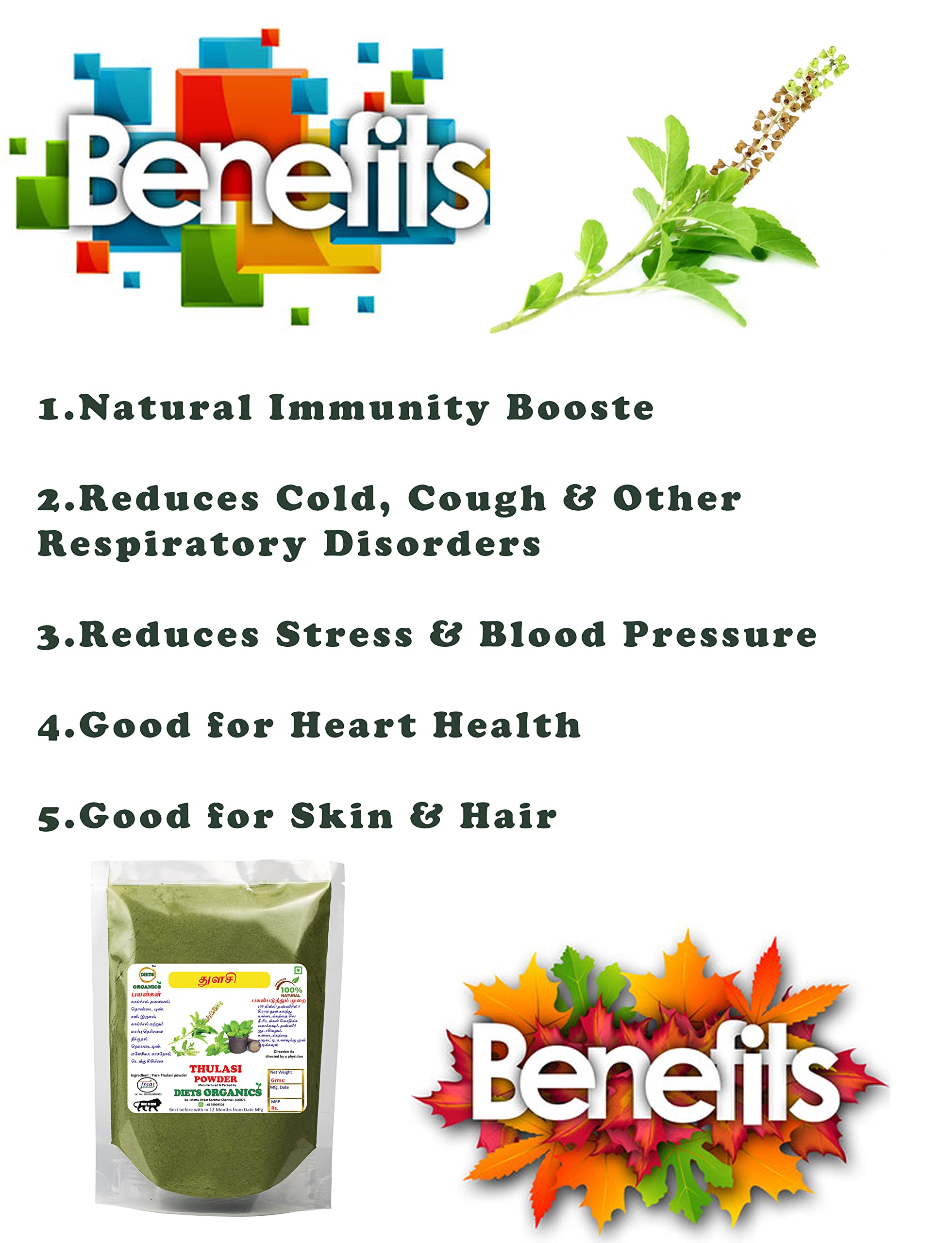 Organic Tulsi Powder (Basil Leaves Powder) - 50g | Natural Hair, Skin & Face Care | Ayurvedic Herbal Supplement for Glowing Skin & Healthy Hair | Perfect for DIY Beauty Masks & Wellness Teas