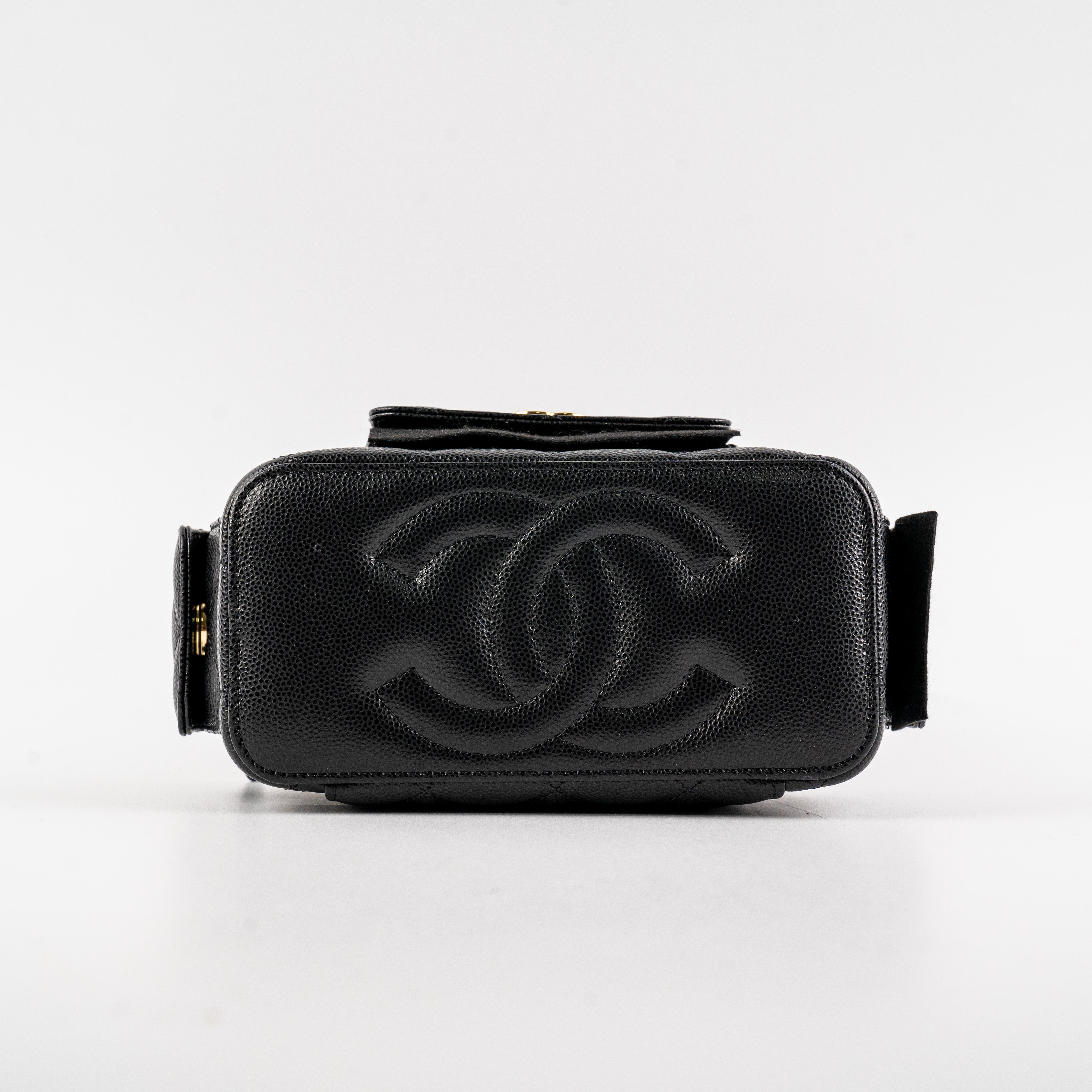 Chanel Caviar Multi Pocket Vanity Bag Black Microchip Leather Crossbody - Perfect for Travel, Parties & Everyday Luxury