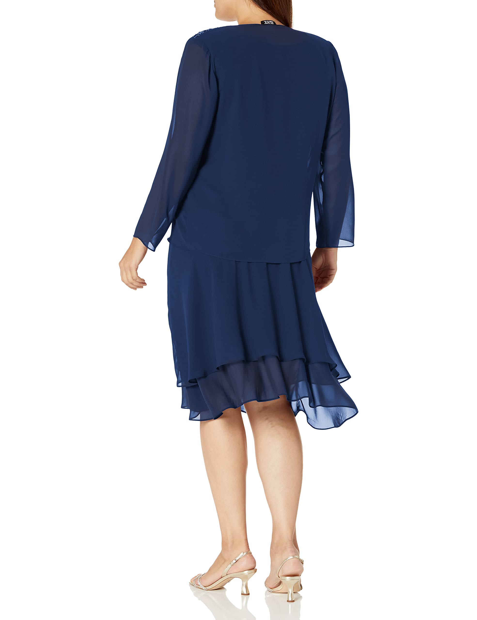 S.L. Fashions Plus Size Women's Embellished Tiered Formal Dress with Jacket - Mother of The Bride Gown & Wedding Guest Dress for Special Occasions, Evening Events & Celebrations
