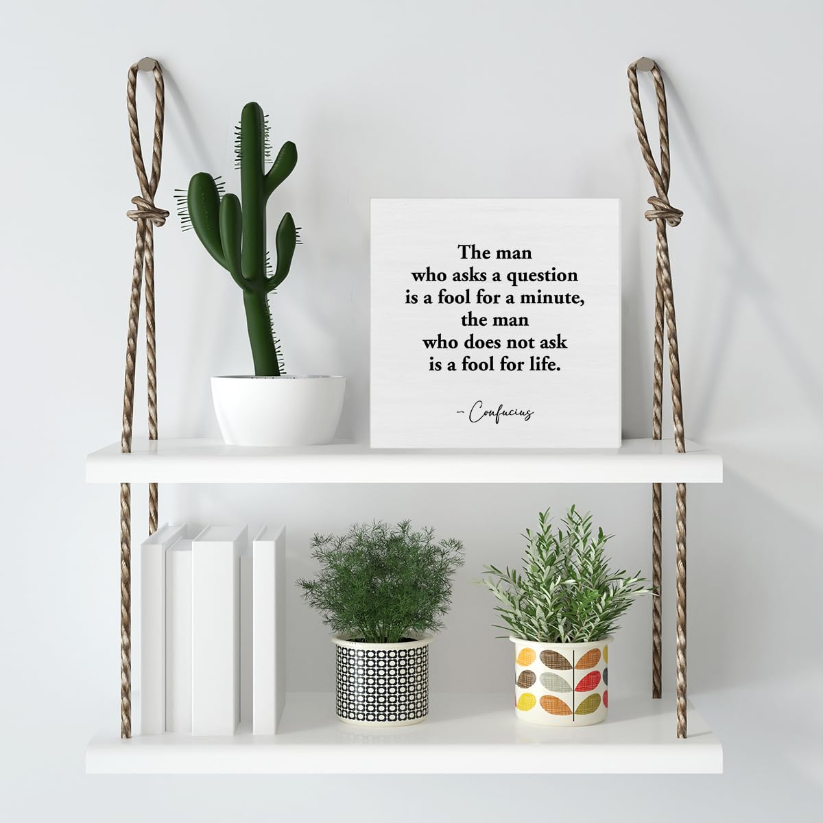 Funny Wooden Box Sign - 'The Man Who Asks a Question' - 5x5 Inch Farmhouse Desk Decor for Home Office, Table & Shelf | Perfect for Rustic Decor, Coworking Spaces & Gift Ideas