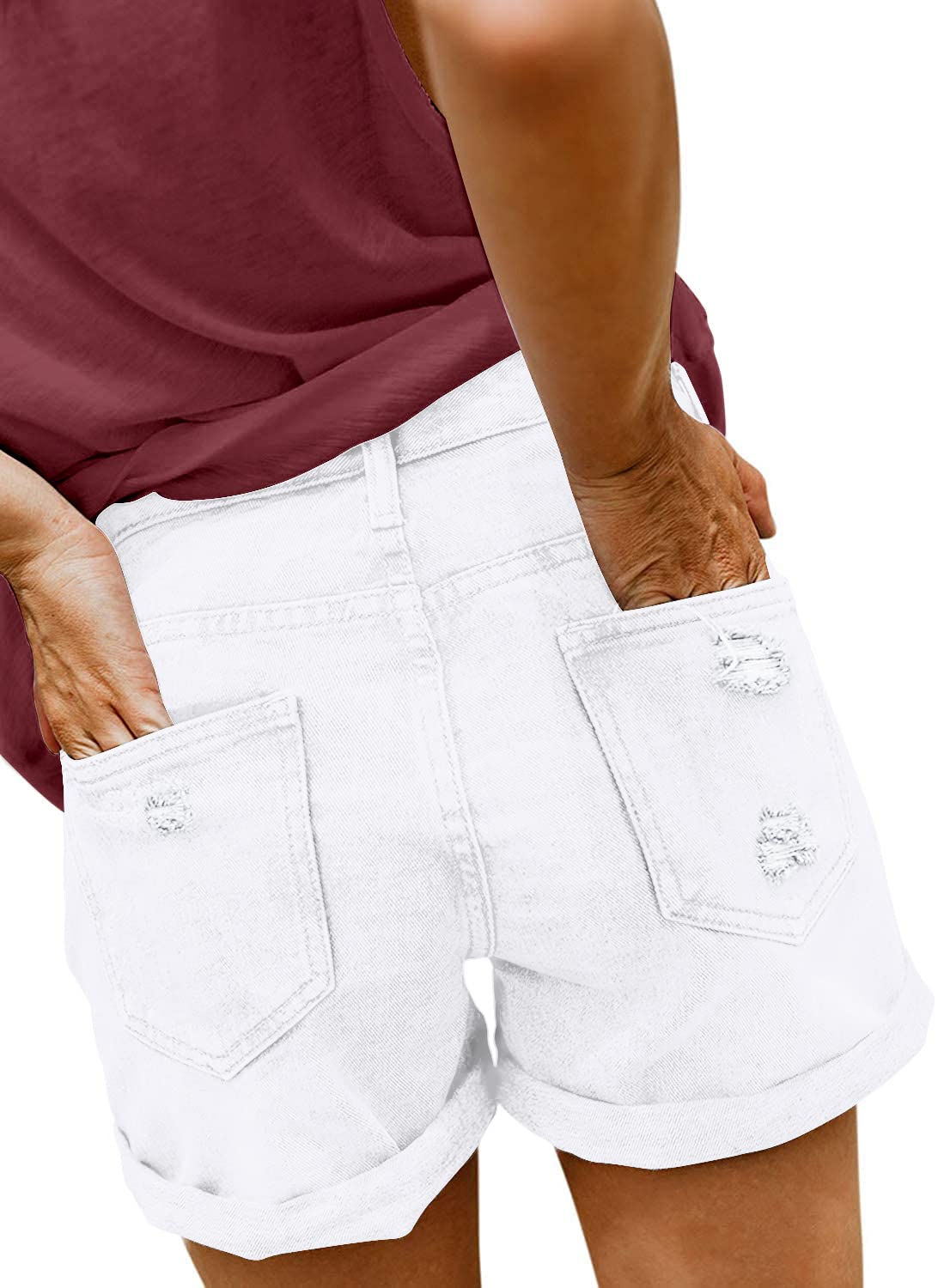 Women's Stretch Denim Shorts with Button Pockets - Comfortable Casual Jean Shorts for Summer | Perfect for Beach, Travel & Everyday Wear