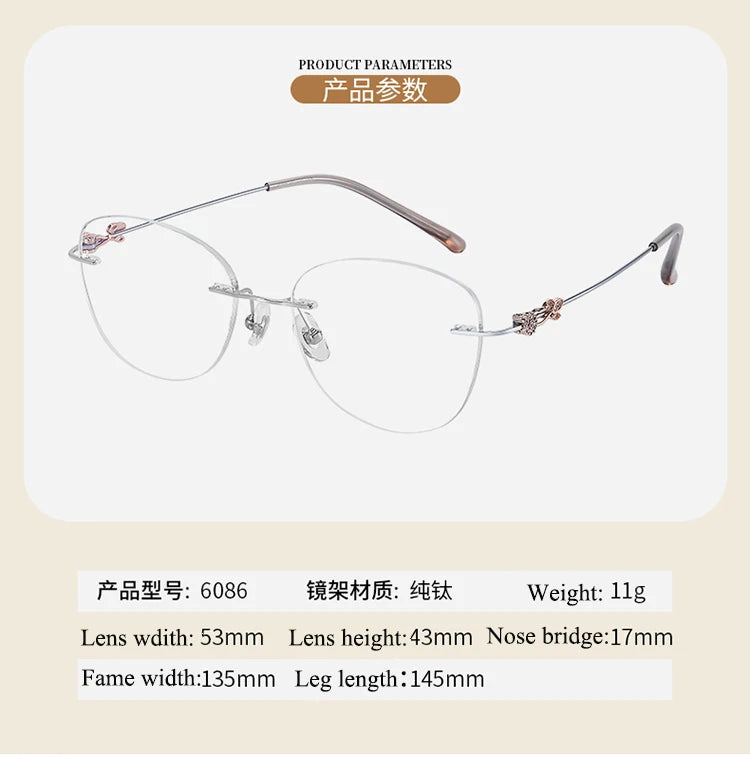 Bclear Women's Rimless Oval Square Titanium Eyeglasses Frame 46086 - Lightweight Comfortable Glasses for Work, Reading & Fashion