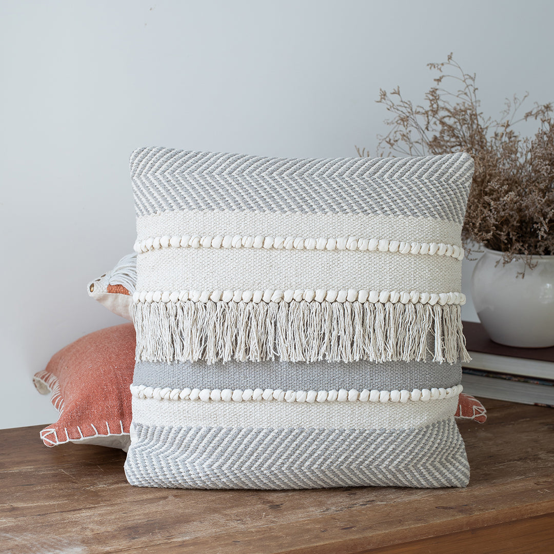 Luxury Beige Tassel Throw Pillow Cover - Soft Bohemian Decorative Cushion for Sofa, Bed, Living Room & Nursery Decor