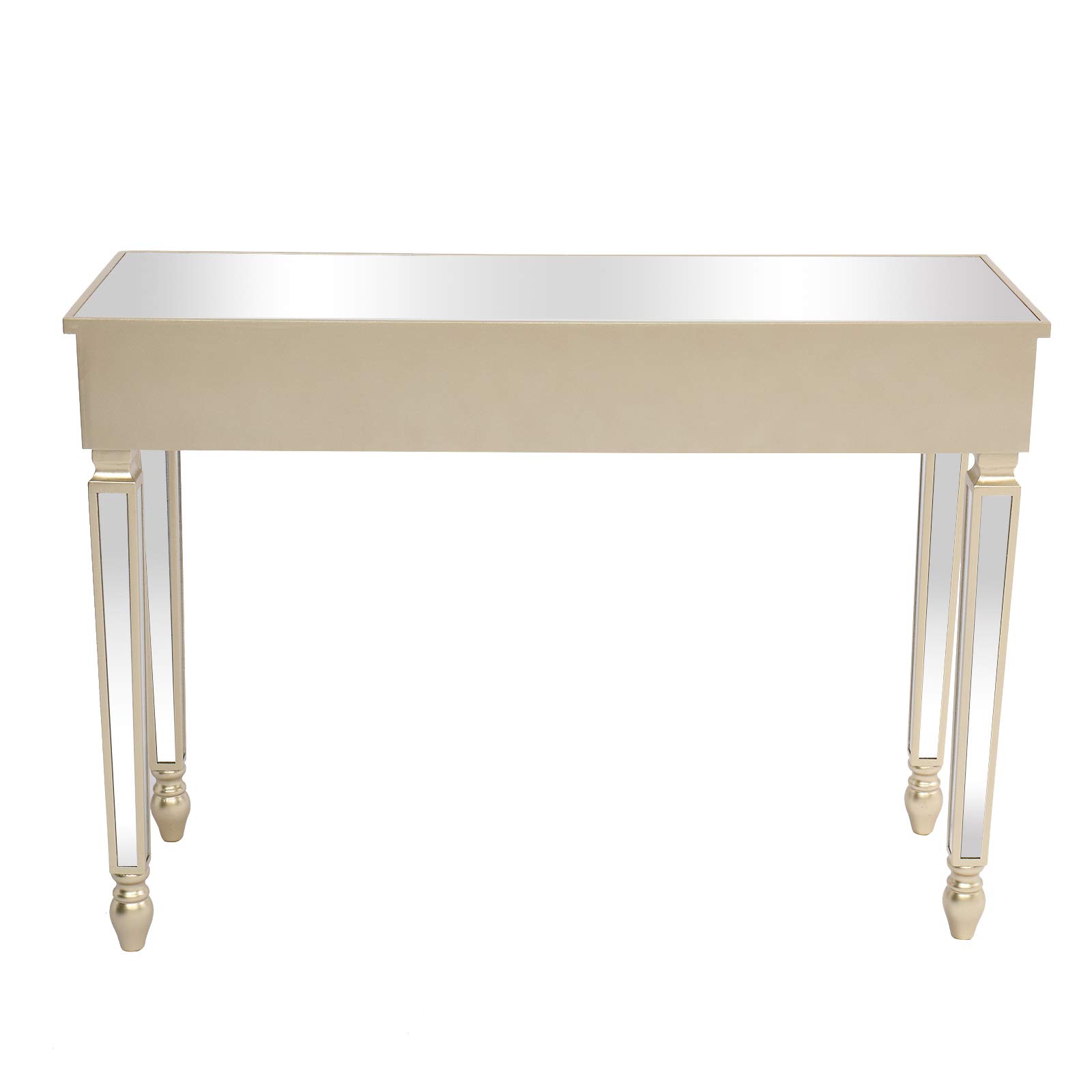Modern Silver Vanity Desk with Storage & Glass Top - Elegant Mirrored Makeup Table for Women & Girls, Perfect for Bedroom, Dressing Room & Home Decor