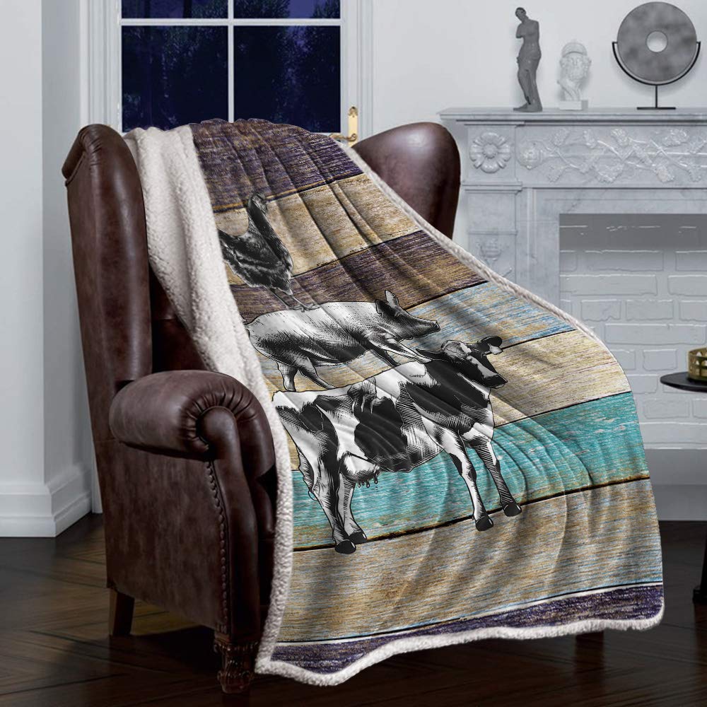 Farm Animals Sherpa Fleece Blanket - Super Soft & Warm 40