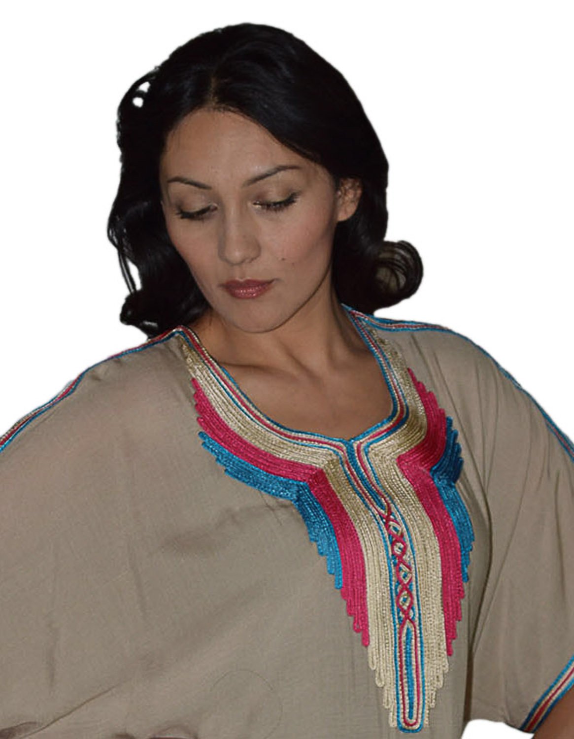 Handmade Moroccan Caftan - Cotton Blend with Embroidery - Breathable & Soft Beige Dress - Sizes S to L - Perfect for Weddings, Beach Vacations & Boho Fashion
