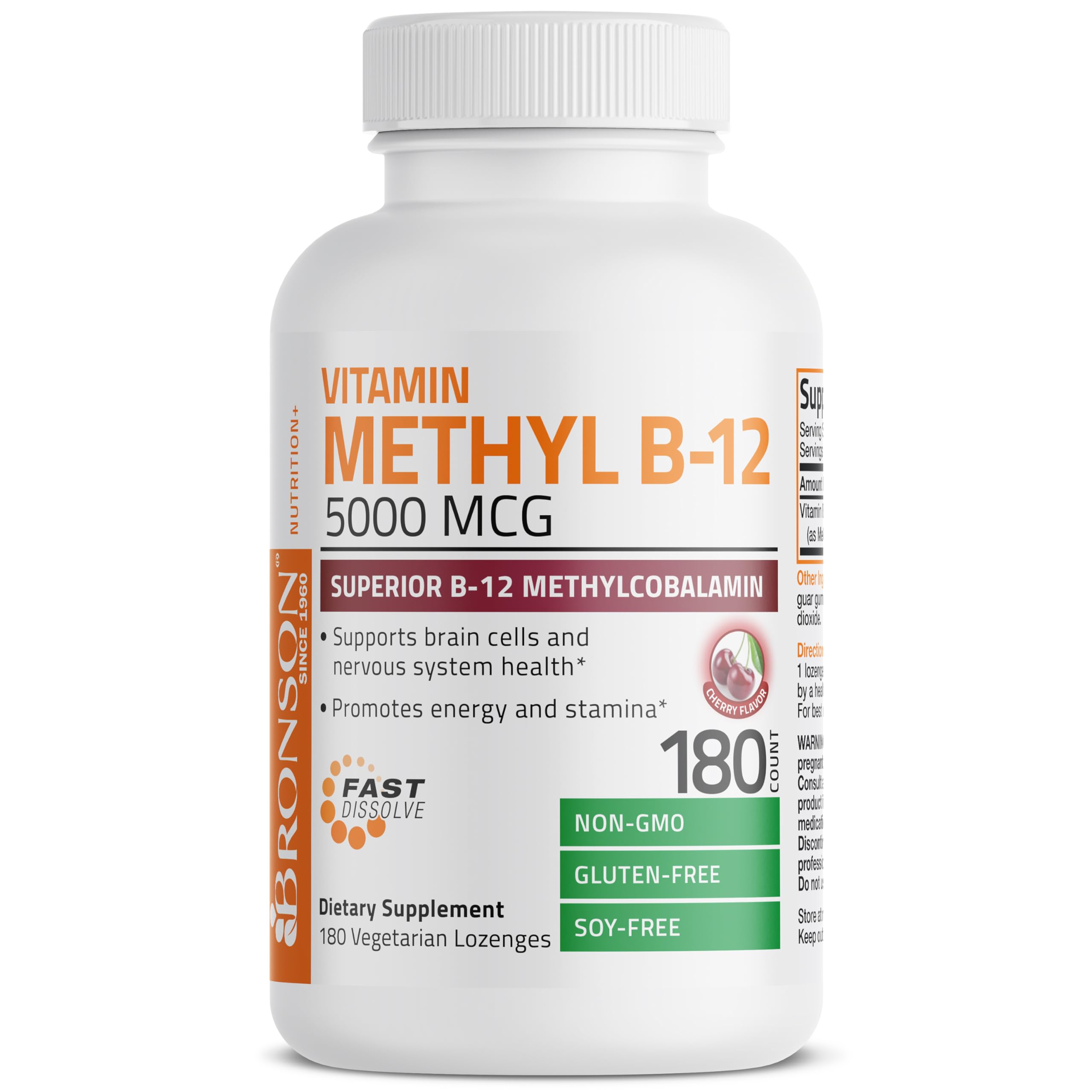 Bronson Methyl B12 5000 mcg Vitamin B12 Methylcobalamin Supplement - Energy & Brain Support, 180 Lozenges - Boost Focus & Vitality for Workouts, Study & Daily Energy