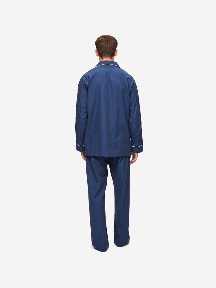 DEREK ROSE Balmoral Brushed Cotton Pajamas for Men - Soft & Comfortable Sleepwear Set, Navy Blue - Perfect for Lounging, Relaxing & Nighttime Comfort