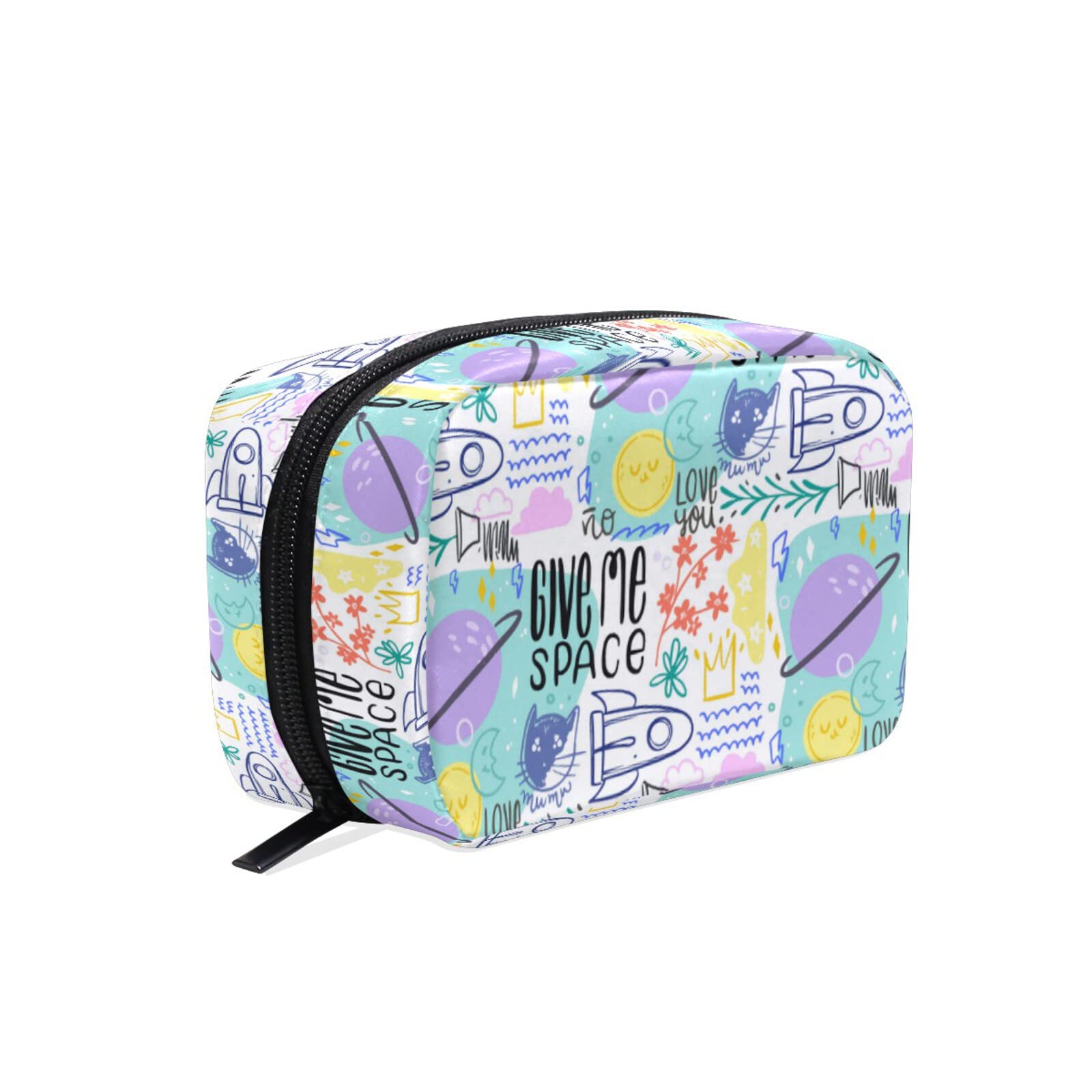 Cat & Words Pattern Travel Makeup Bag - Small Cosmetic Organizer for Women & Girls - Perfect for Purse & Travel Gifts