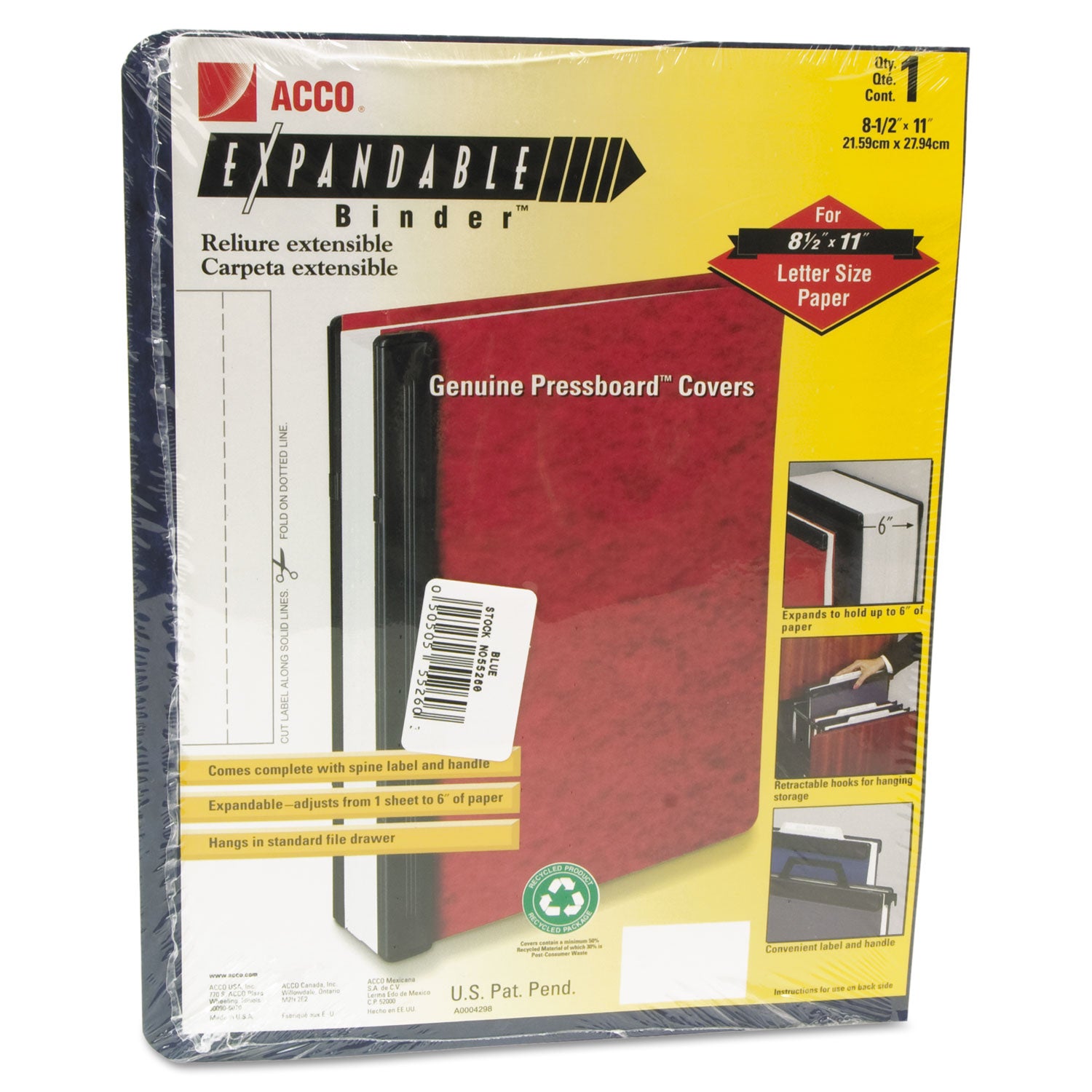 ACCO Expandable Hanging File Binder with 2 Posts - 6 Pocket Capacity, 11 x 8.5 Inches, Blue - Perfect for Office Organization, School Supplies & Document Storage
