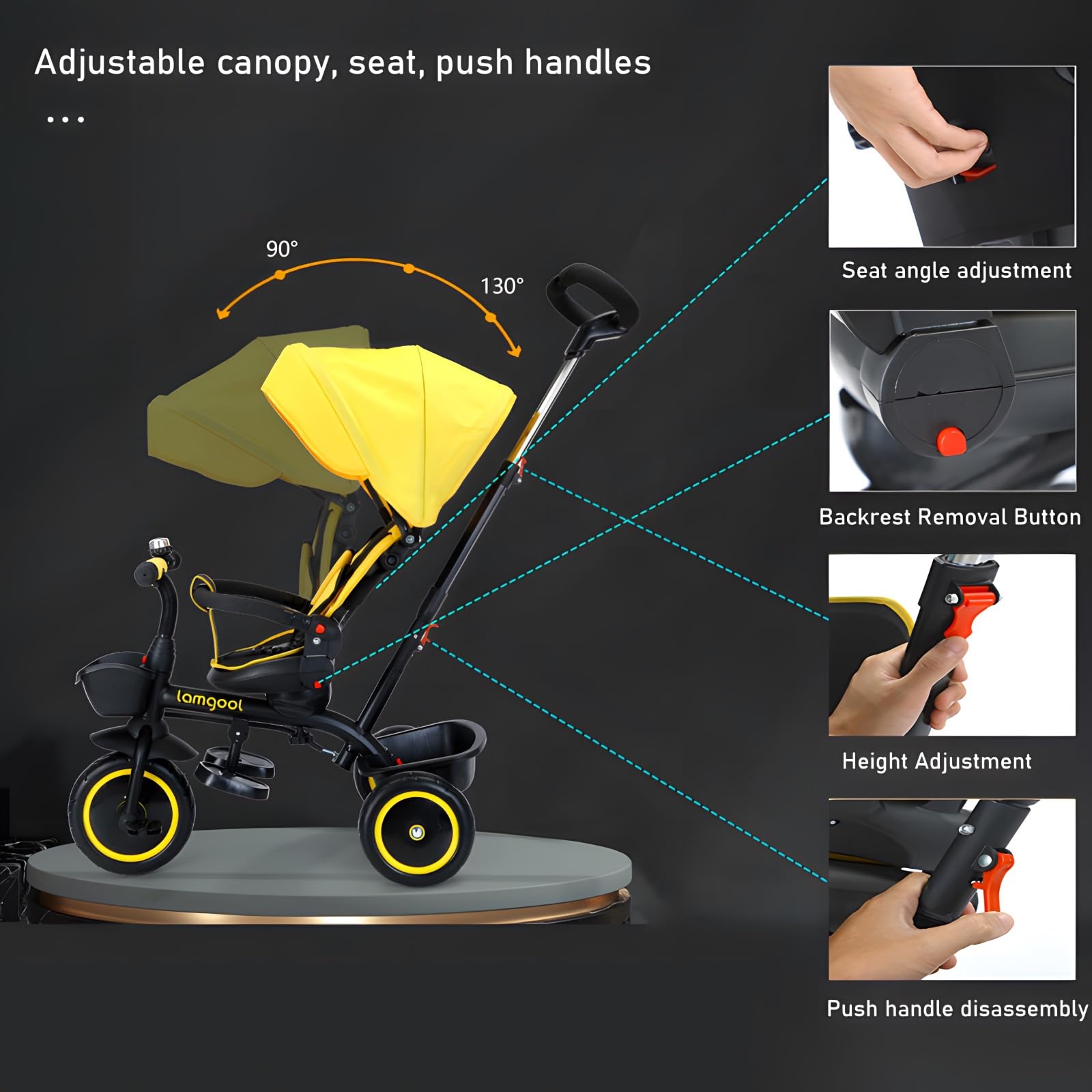 **LHTJHP 4-in-1 Baby Tricycle with Adjustable Push Handle, Rotatable Seat & Safety Harness – Convertible Stroller Bike for Toddlers 1-6 Years – Perfect for Outdoor Walks, Park Rides & Family Outings**