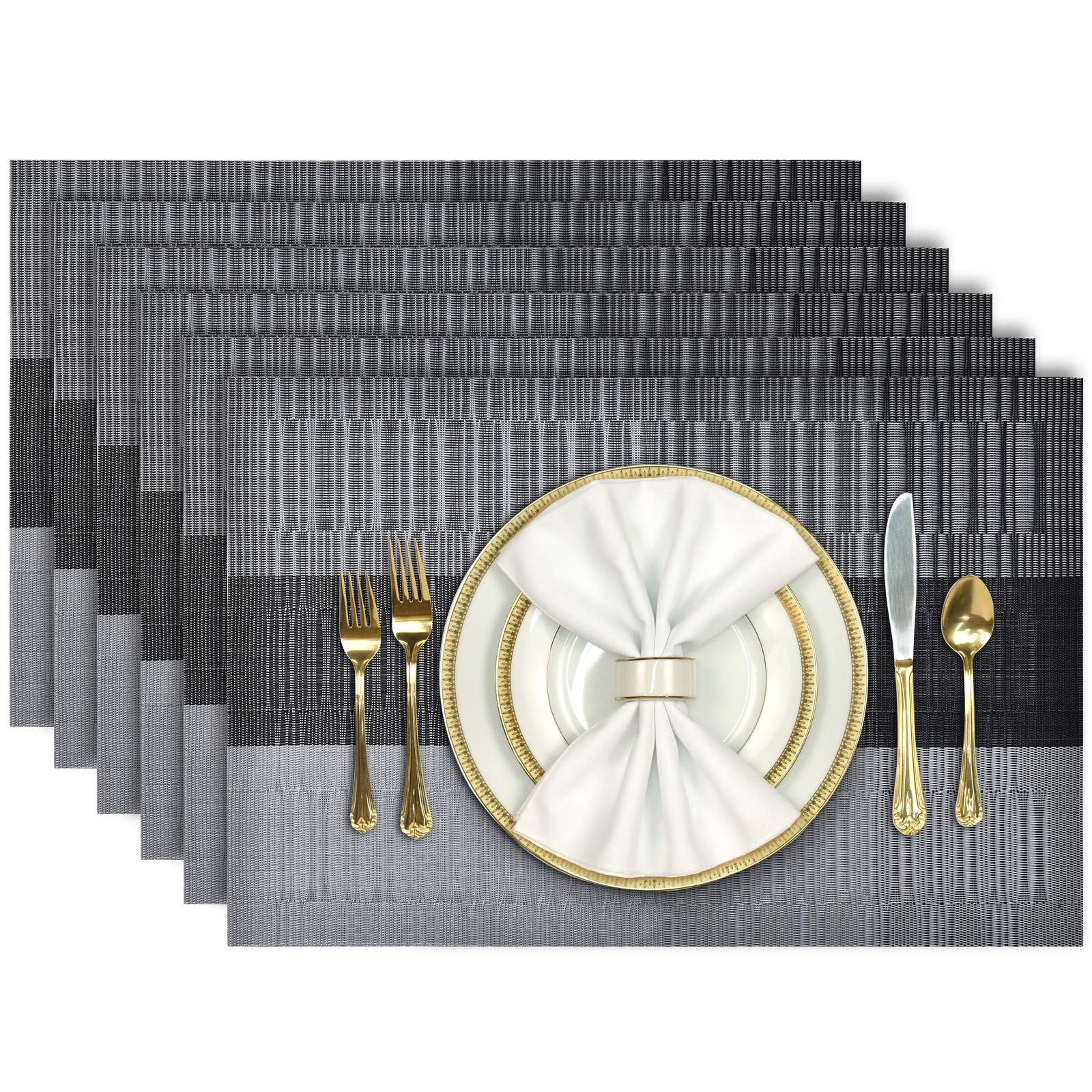 Aofmee Heat Resistant PVC Placemats Set of 6 - Non-Slip, Stain Resistant & Washable Vinyl Table Mats for Dining & Kitchen - Perfect for Everyday Meals, Dinner Parties & Holiday Gatherings