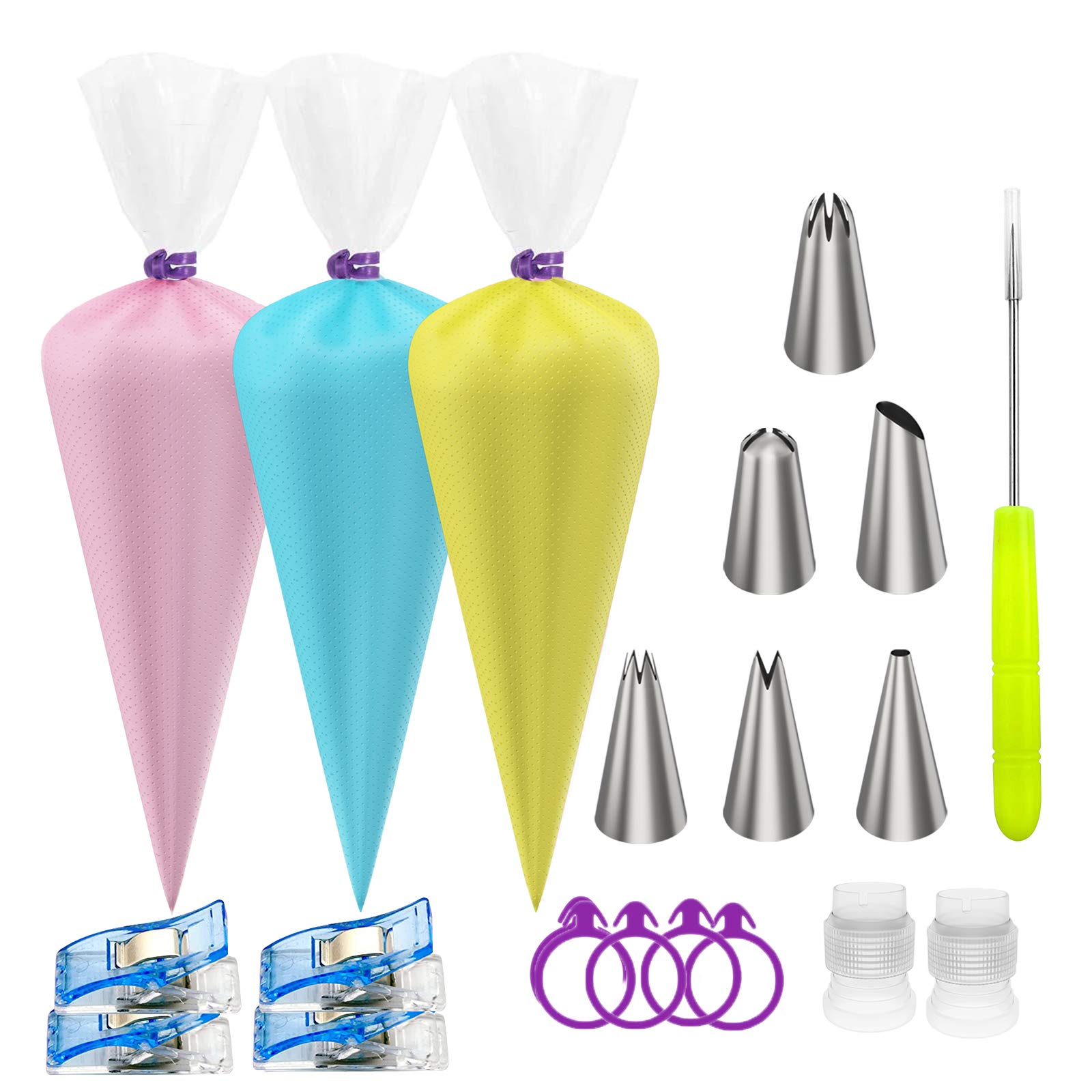 12 Inch Disposable Icing Piping Bags - 100 Pack with 6 Piping Tips, 2 Couplers, 6 Bag Ties & 4 Tip Clips - Perfect for Cake Decorating, Cookie Design & Pastry Supplies | Ideal for Birthday Parties, Wedding Cakes & Baking Enthusiasts