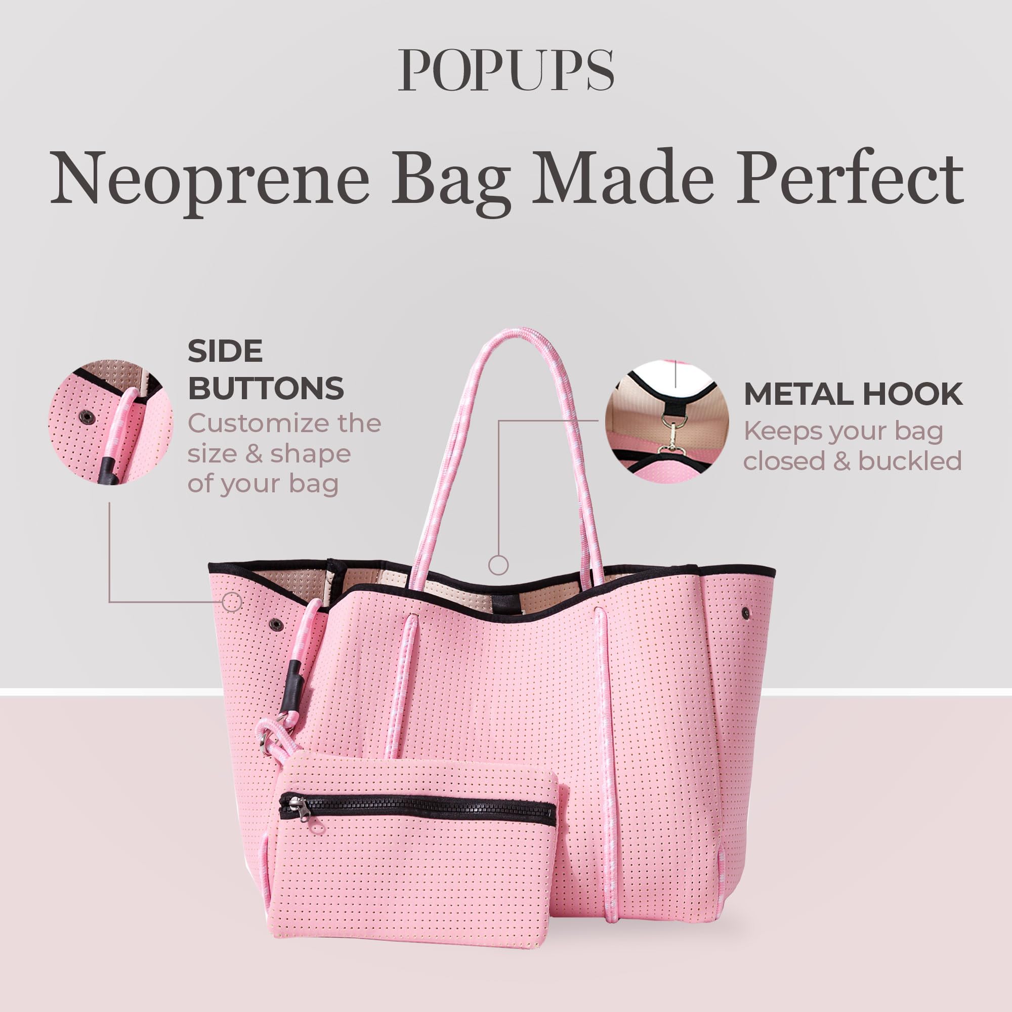 Stylish Large Neoprene Tote Bag for Women - Waterproof Designer Handbag with Multiple Pockets & Zipper Pouch - Perfect for Work, Travel, Gym & Beach Day Essentials