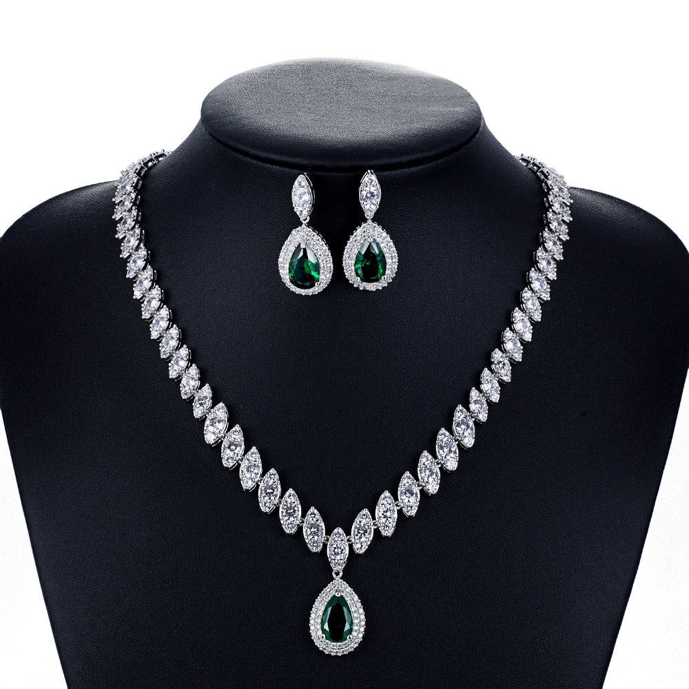 Elegant Cubic Zirconia Bridal Jewelry Set - Wedding Necklace & Earrings for Bride | Perfect for Wedding Ceremony, Engagement Party & Formal Occasions