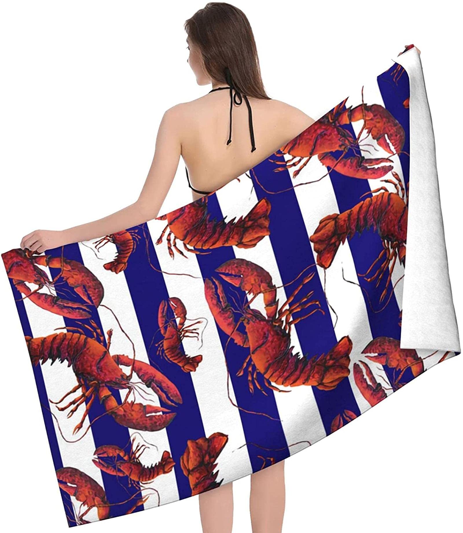 Striped Lobster Beach Towel - Quick Drying, Super Soft & Absorbent Lightweight Bath Towel for Swimming Pool, Travel, and Beach Vacation