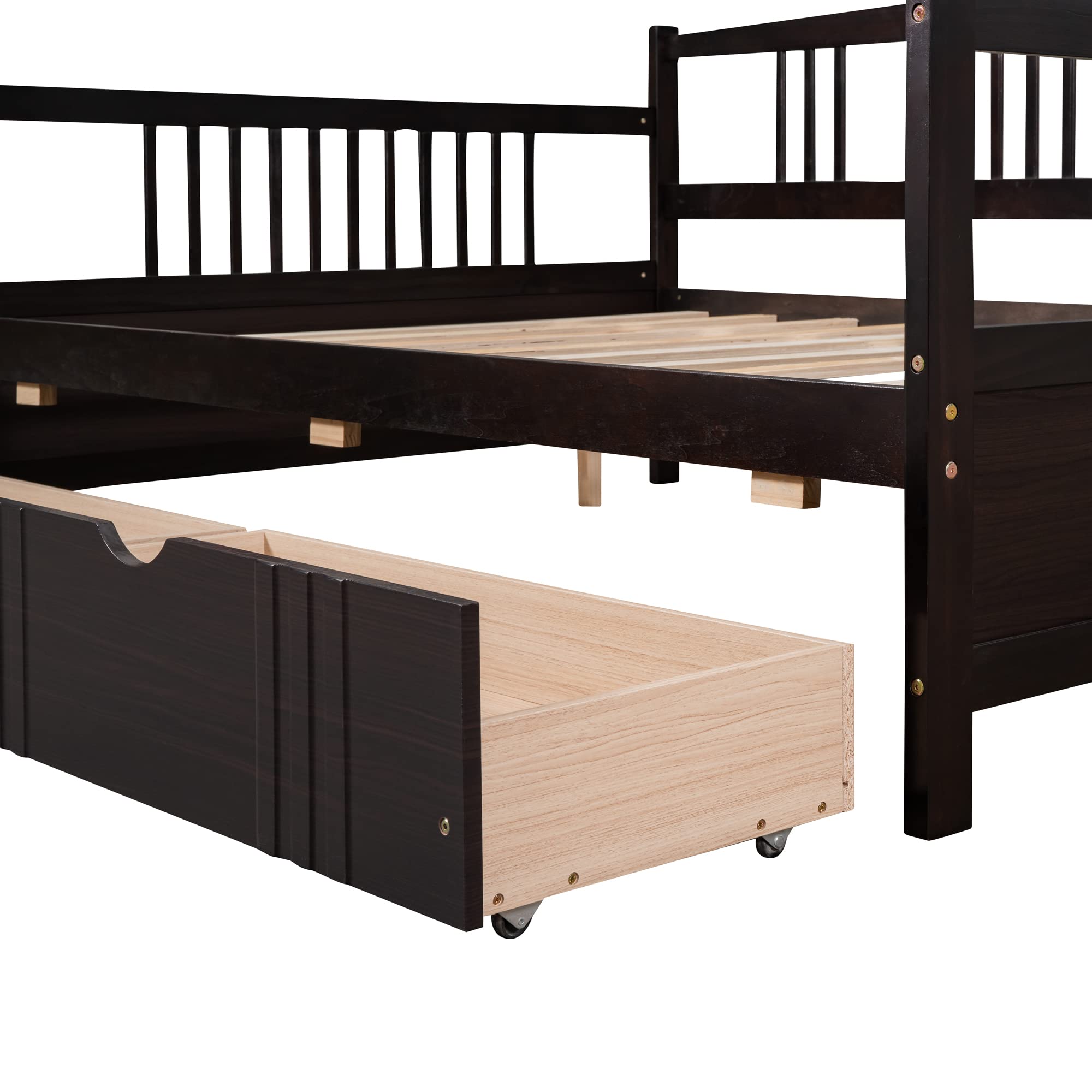 Harper & Bright Designs Full Size Daybed with Storage Drawers - Convertible Sofa Bed Frame, No Box Spring Needed, Brown - Perfect for Guest Rooms, Small Apartments & Multi-Functional Spaces