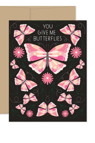 Give Me Butterflies Greeting Card - Elegant Floral Design for Birthdays, Anniversaries & Special Occasions - Perfect Romantic Gift for Her