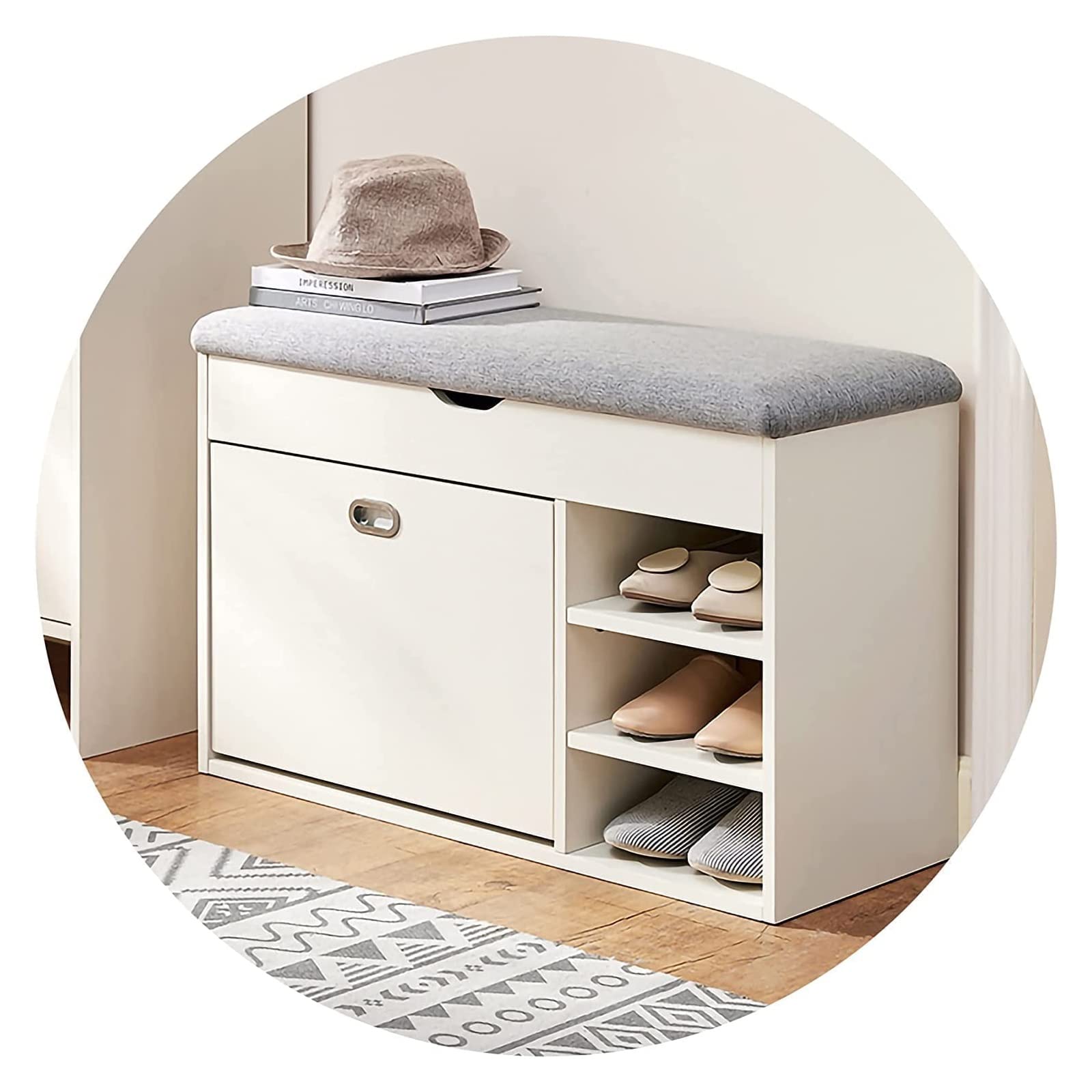 Light Green Shoe Cabinet Bench with Cushion - Multifunctional Shoe Storage Organizer for Living Room & Bedroom, End of Bed Bench with Tipping Bucket Design - Perfect for Small Spaces, Entryway, and Closet Organization