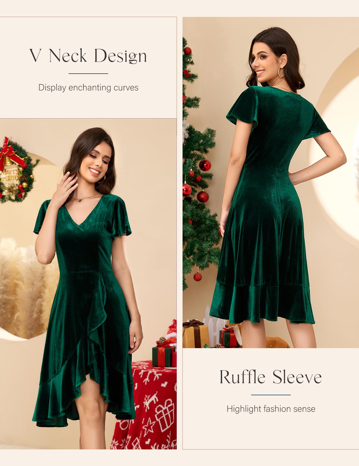 DRESSTELLS Women's Velvet Cocktail Dress 2024 | Elegant V-Neck Formal Gown for Christmas Party, Wedding Guest & Holiday Events | Winter Evening Dress for Special Occasions
