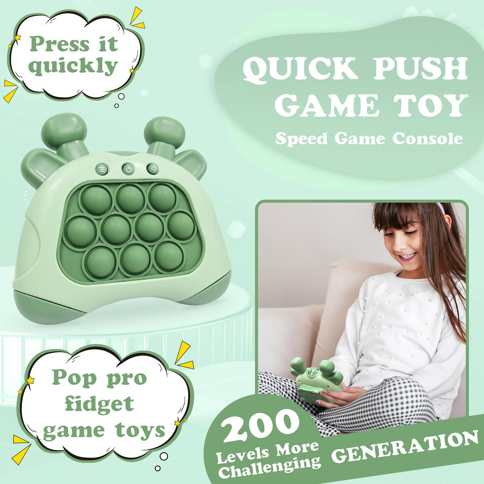 Quick Push Pop Fidget Toys - Light Up Bubble Popper Game for Stress Relief & Decompression | St. Patrick's Day Special Edition | Handheld Travel Game Console for Kids & Adults | Perfect for Anxiety Relief, Office Breaks & Road Trips