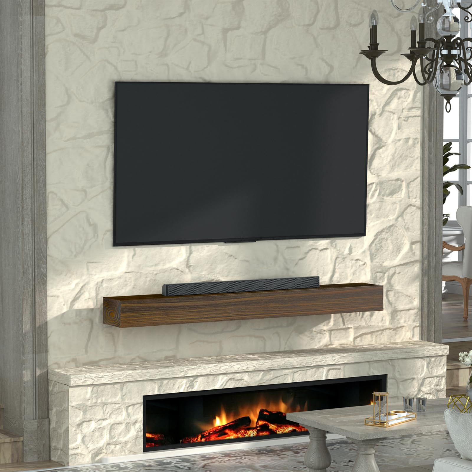 LOVMOR 72-Inch Floating Fireplace Mantel Shelf - Natural Wood Wall Mounted Mantel for Fireplace Decor, 72