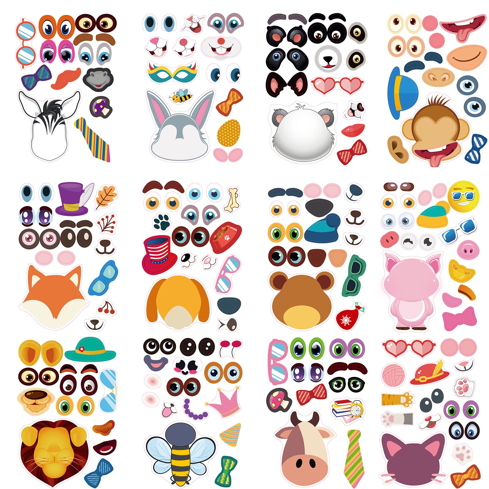 42 Sheets DIY Animal Face Stickers for Kids - 12 Animals & 6 Dinosaur Sticker Pads Set - Creative Art Craft, Party Favors, School Rewards for Boys & Girls - Perfect for Birthday Parties, Classroom Activities & Arts & Crafts Projects