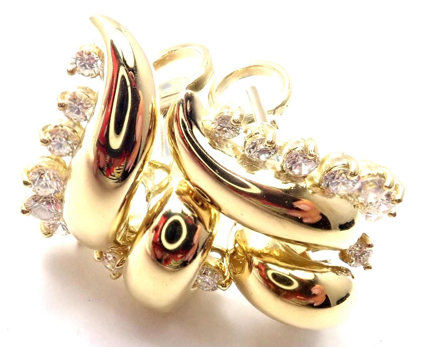 Authentic Tiffany & Co 18k Yellow Gold Diamond Swirl Earrings - Luxury Jewelry for Women, Perfect for Weddings, Anniversaries & Special Occasions